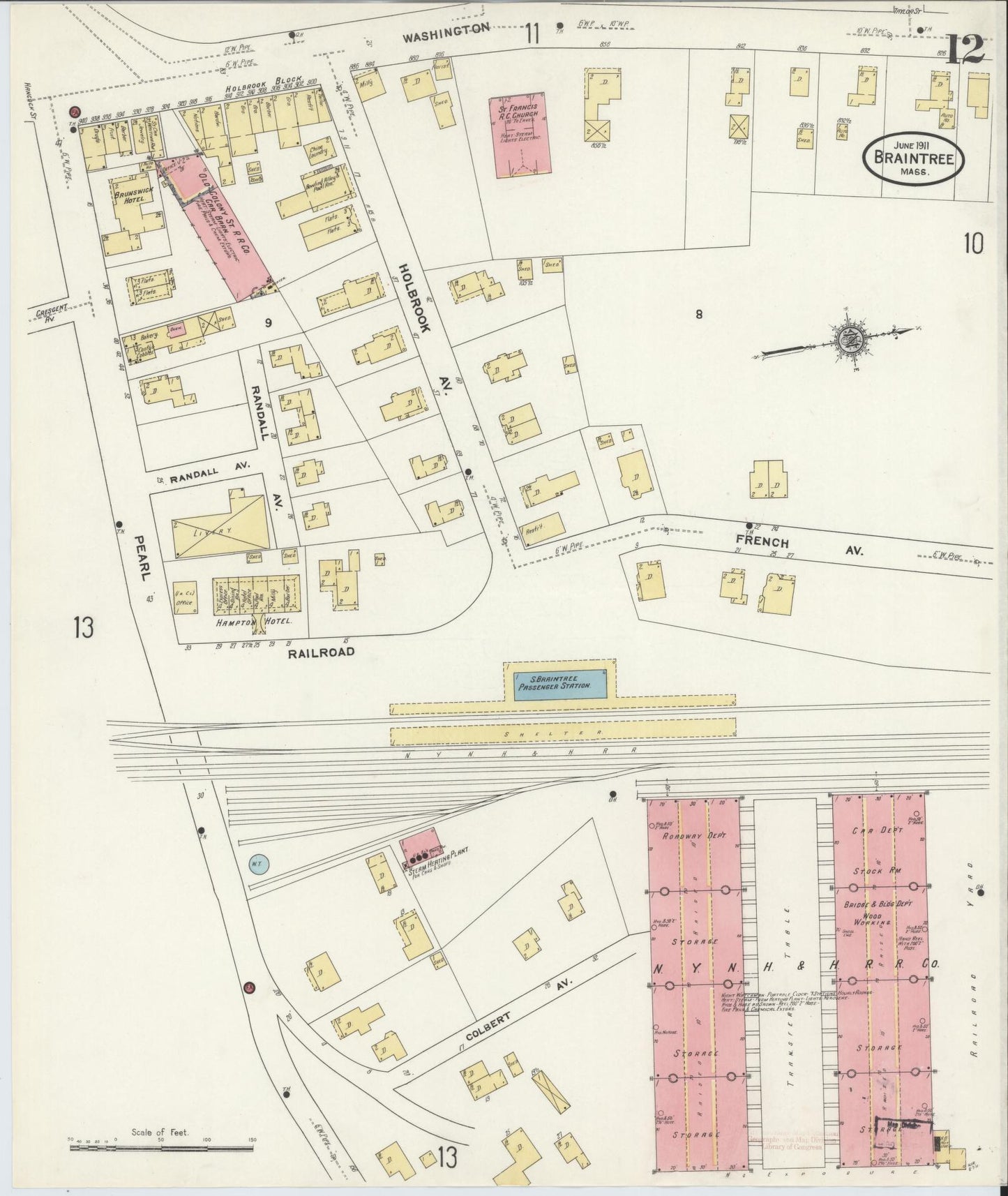 Sanborn Fire Insurance Map from Braintree, Norfolk County, Massachusetts (1911), Sheet #0012 - Complete Map Set gallery image, historic Sanborn map, vintage wall art, Massachusetts Massachusetts
