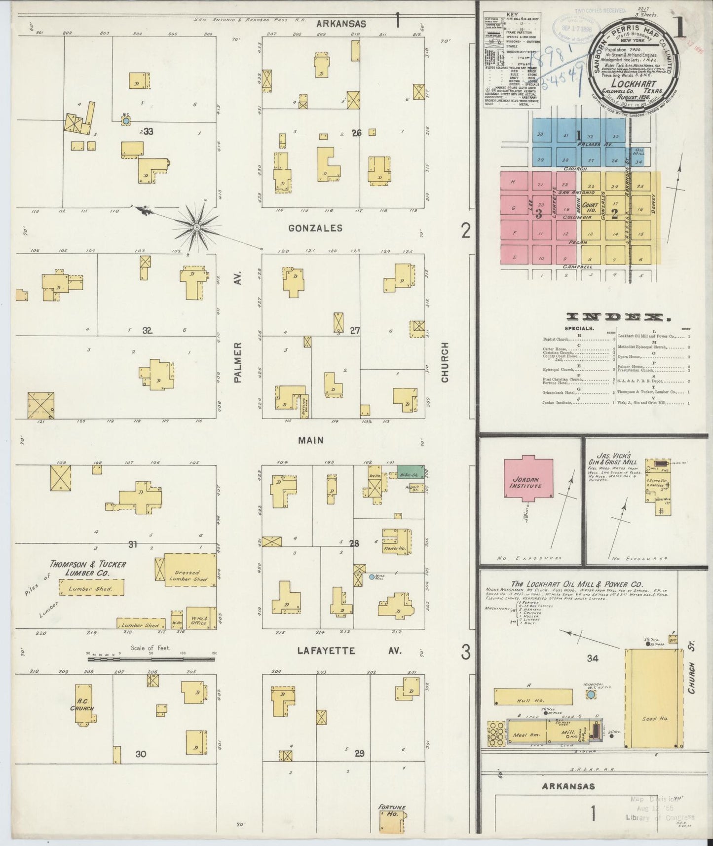 Sanborn Fire Insurance Map from Lockhart, Caldwell County, Texas (1898), Sheet #0001 - Historic Sanborn Fire Insurance Map Print, vintage old map wall art, antique decor, genealogy gift, Texas Texas map