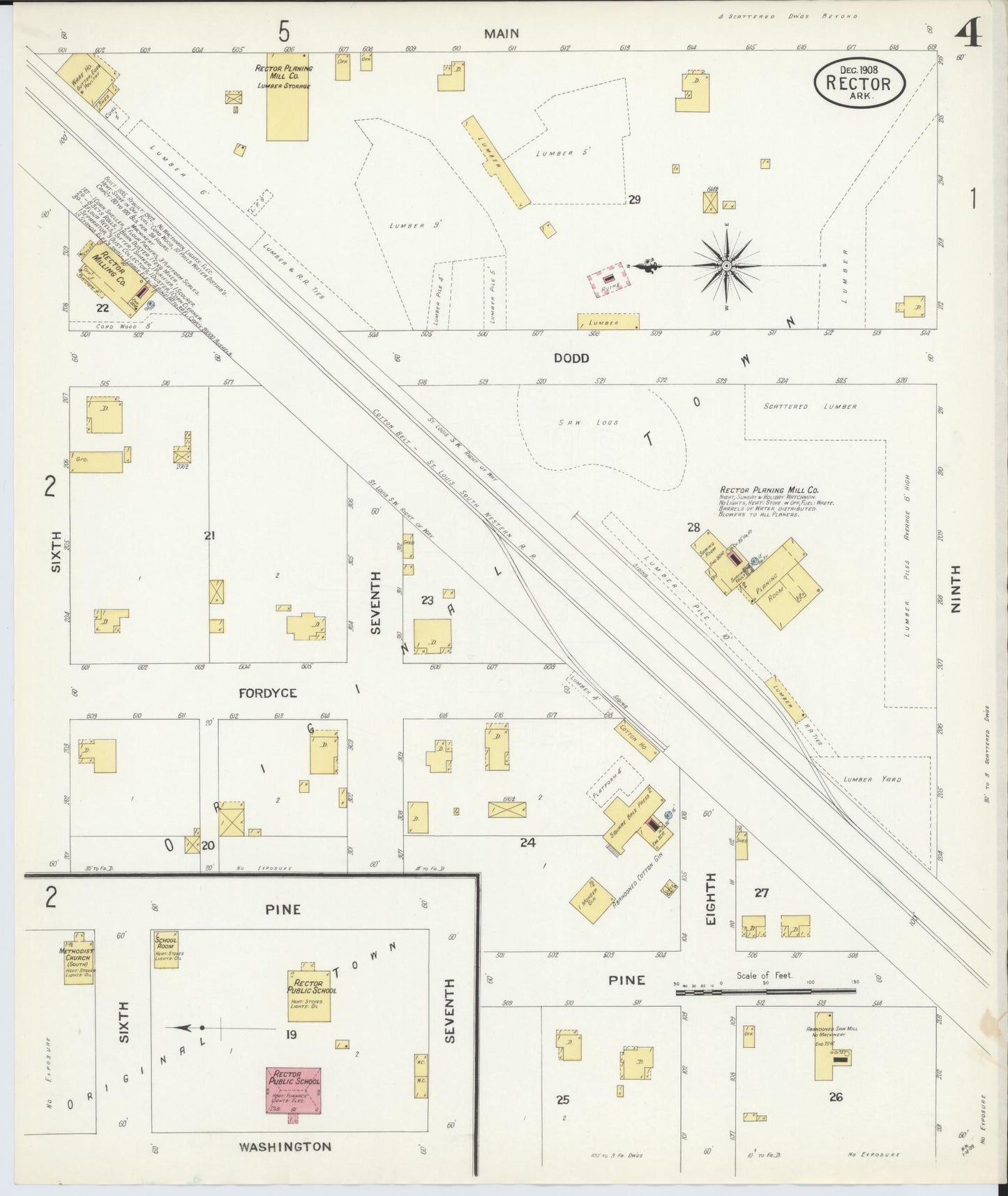 Sanborn Fire Insurance Map from Rector, Clay County, Arkansas (1908), Sheet #0004 - Complete Map Set gallery image, historic Sanborn map, vintage wall art, Arkansas Arkansas