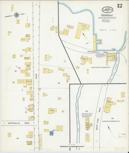 Sanborn Fire Insurance Map from Liberty, Sullivan County, New York (1916), Sheet #0012 - Historic Sanborn Fire Insurance Map Print, vintage old map wall art, antique decor, genealogy gift, New York New York map