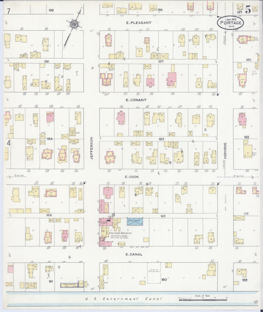 Sanborn Fire Insurance Map from Portage, Columbia County, Wisconsin (1910), Sheet #0005 - Historic Sanborn Fire Insurance Map Print, vintage old map wall art, antique decor, genealogy gift, Wisconsin Wisconsin map