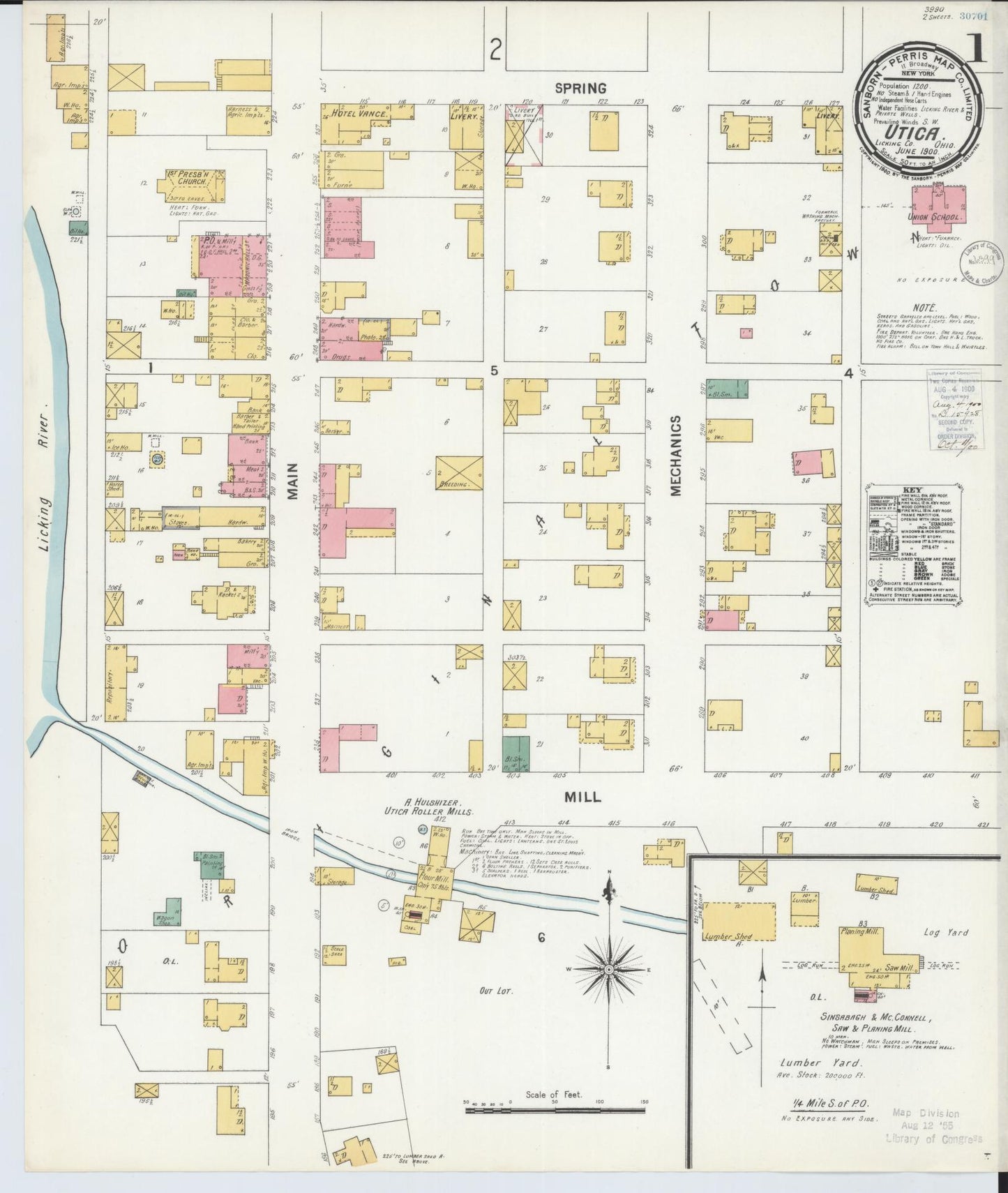 Sanborn Fire Insurance Map from Utica, Licking County, Ohio (1900), Sheet #0001 - Complete Map Set gallery image, historic Sanborn map, vintage wall art, Ohio Ohio