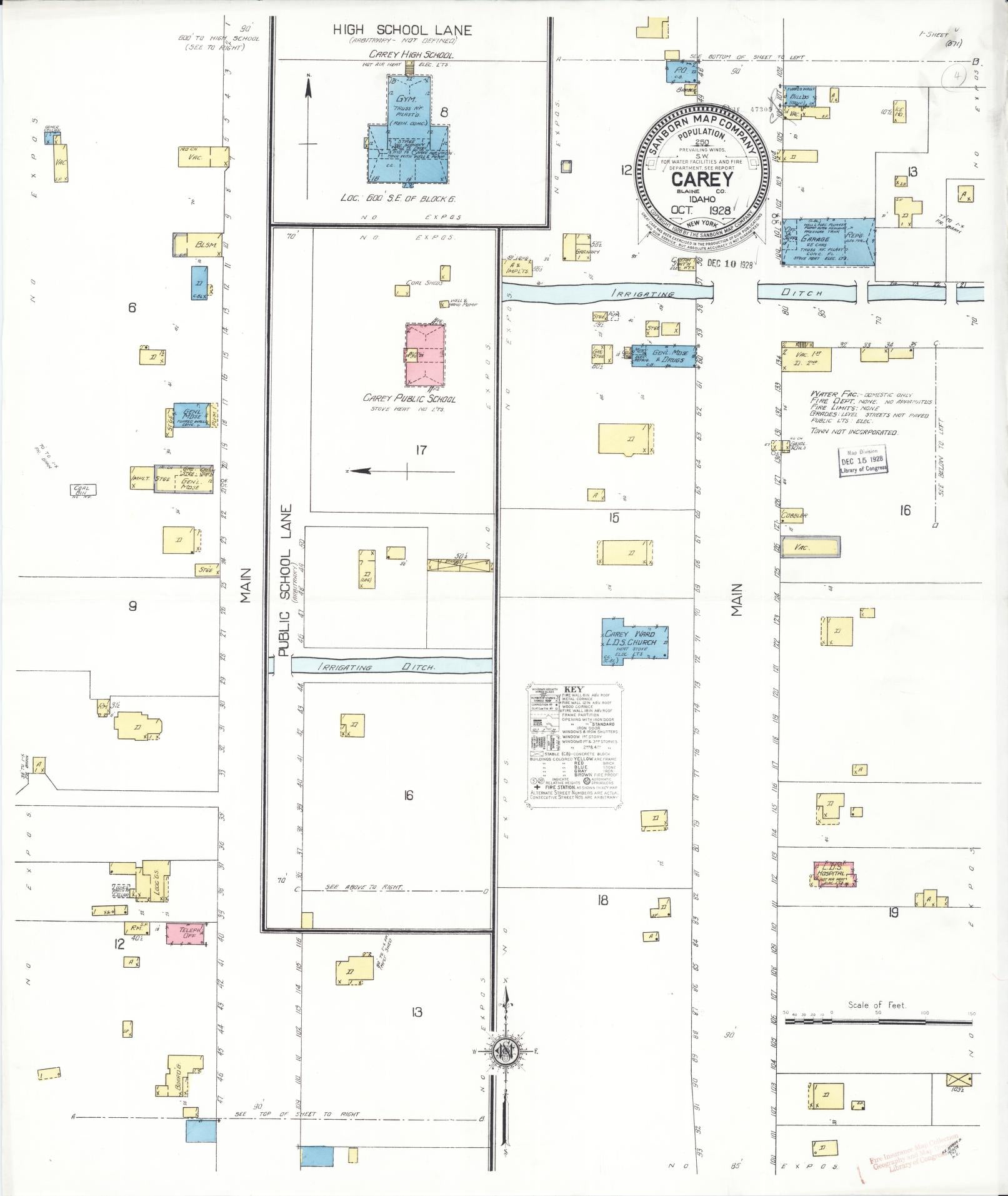 Sanborn Fire Insurance Map from Carey, Blaine County, Idaho (1928), Sheet #0001 - Historic Sanborn Fire Insurance Map Print, vintage old map wall art, antique decor, genealogy gift, Idaho Idaho map