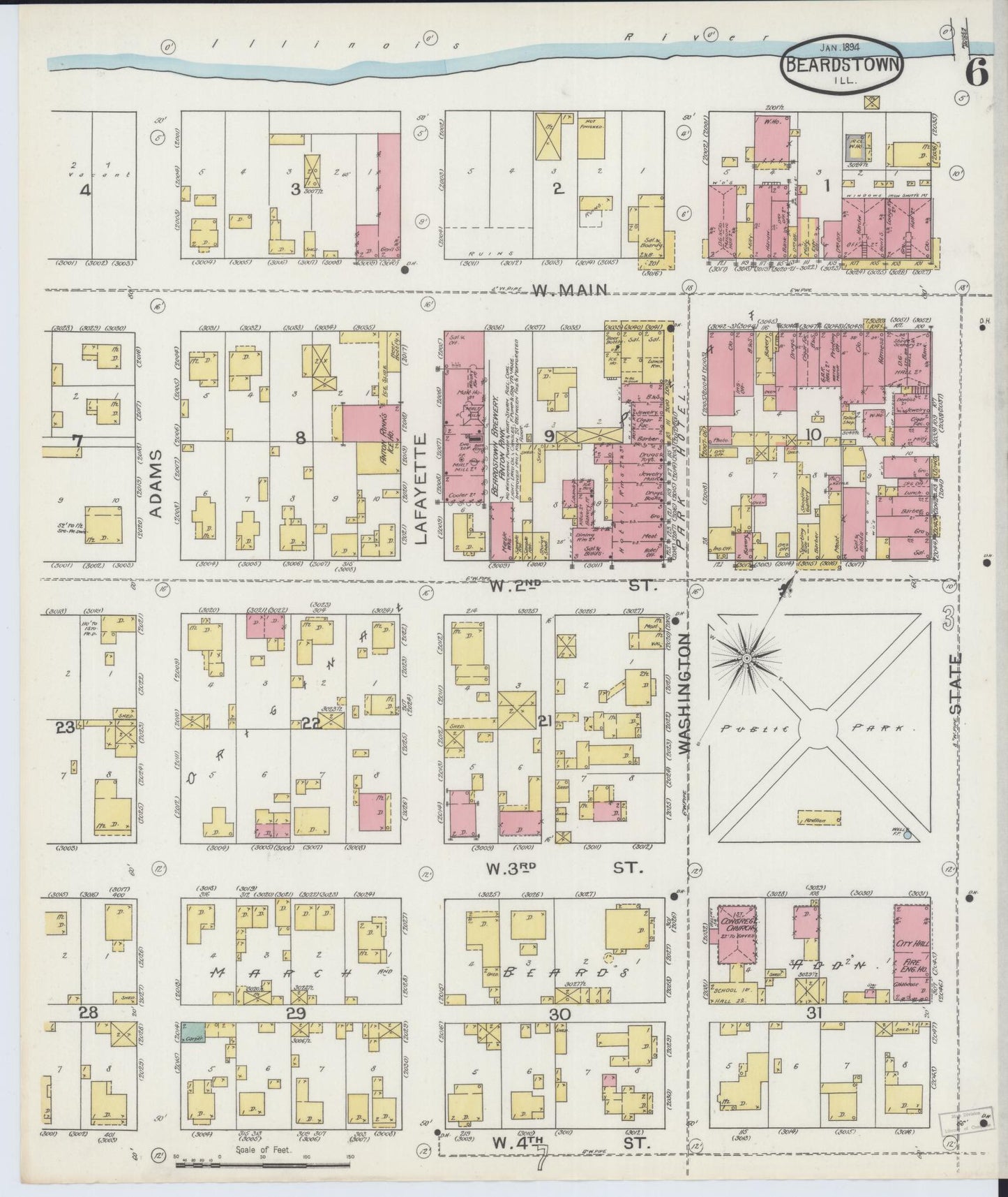Sanborn Fire Insurance Map from Beardstown, Cass County, Illinois (1894), Sheet #0006 - Historic Sanborn Fire Insurance Map Print, vintage old map wall art, antique decor, genealogy gift, Illinois Illinois map