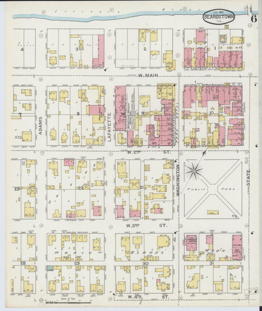Sanborn Fire Insurance Map from Beardstown, Cass County, Illinois (1894), Sheet #0006 - Historic Sanborn Fire Insurance Map Print, vintage old map wall art, antique decor, genealogy gift, Illinois Illinois map