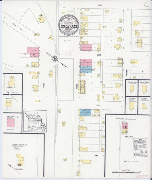 Sanborn Fire Insurance Map from Birch Tree, Shannon County, Missouri (1912), Sheet #0001 - Historic Sanborn Fire Insurance Map Print, vintage old map wall art, antique decor, genealogy gift, Missouri Missouri map