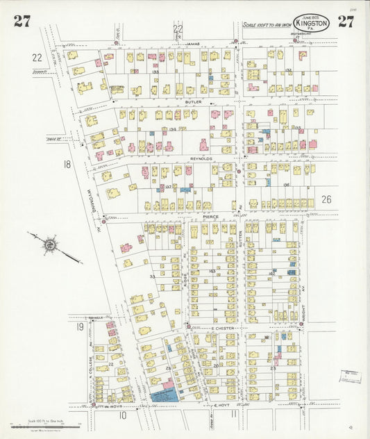 Sanborn Fire Insurance Map from Kingston, Luzerne County, Pennsylvania (1925), Sheet #0027 - Historic Sanborn Fire Insurance Map Print, vintage old map wall art, antique decor, genealogy gift, Pennsylvania Pennsylvania map
