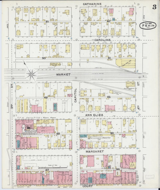 Sanborn Fire Insurance Map from Pekin, Tazewell County, Illinois (1892), Sheet #0003 - Historic Sanborn Fire Insurance Map Print, vintage old map wall art, antique decor, genealogy gift, Illinois Illinois map