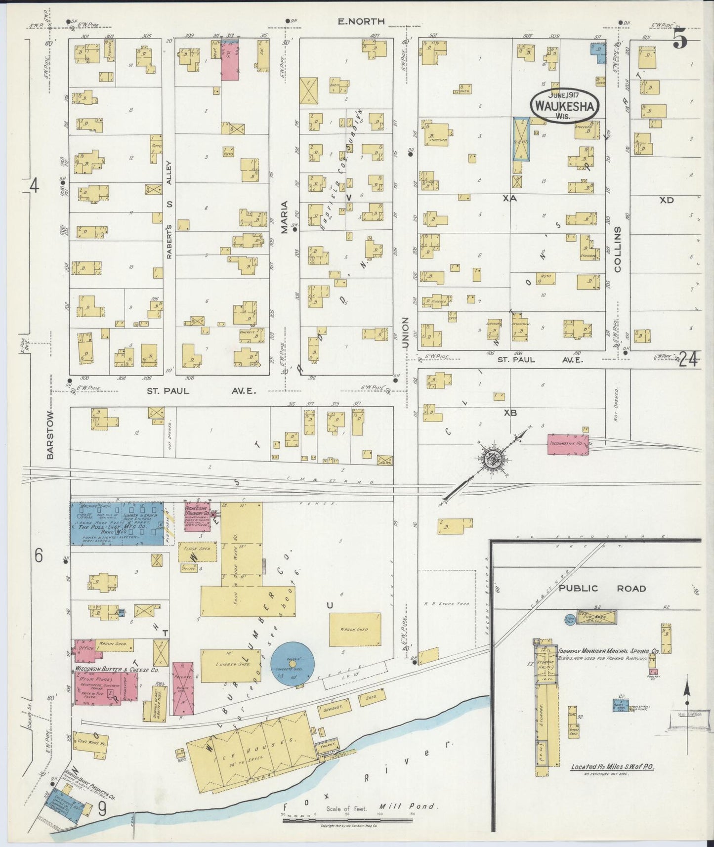 Sanborn Fire Insurance Map from Waukesha, Waukesha County, Wisconsin (1917), Sheet #0005 - Complete Map Set gallery image, historic Sanborn map, vintage wall art, Wisconsin Wisconsin