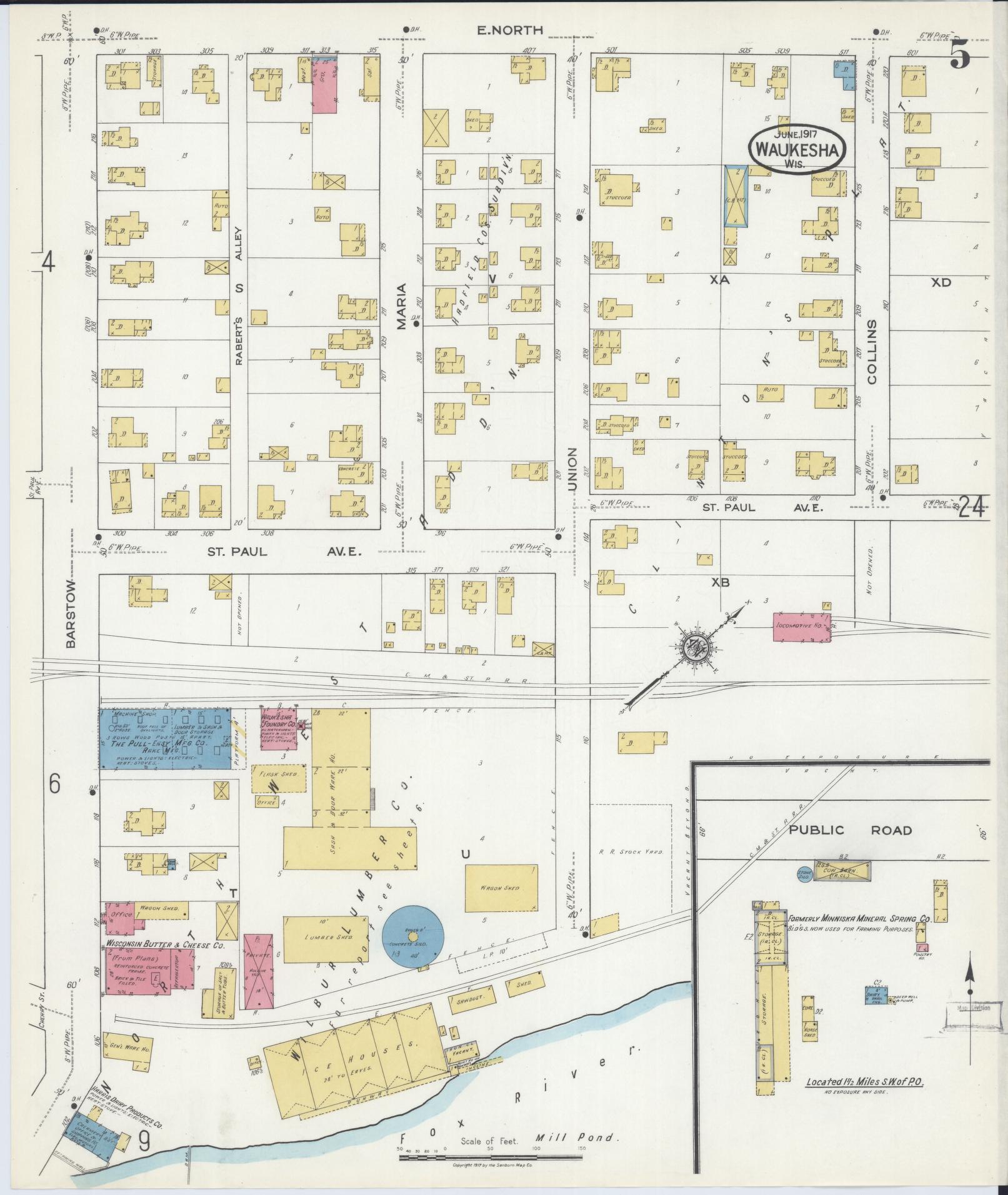 Sanborn Fire Insurance Map from Waukesha, Waukesha County, Wisconsin (1917), Sheet #0005 - Complete Map Set gallery image, historic Sanborn map, vintage wall art, Wisconsin Wisconsin