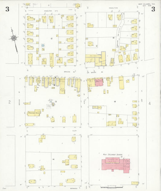 Sanborn Fire Insurance Map from West Columbia, Brazoria County, Texas (1936), Sheet #0003 - Historic Sanborn Fire Insurance Map Print, vintage old map wall art, antique decor, genealogy gift, Texas Texas map