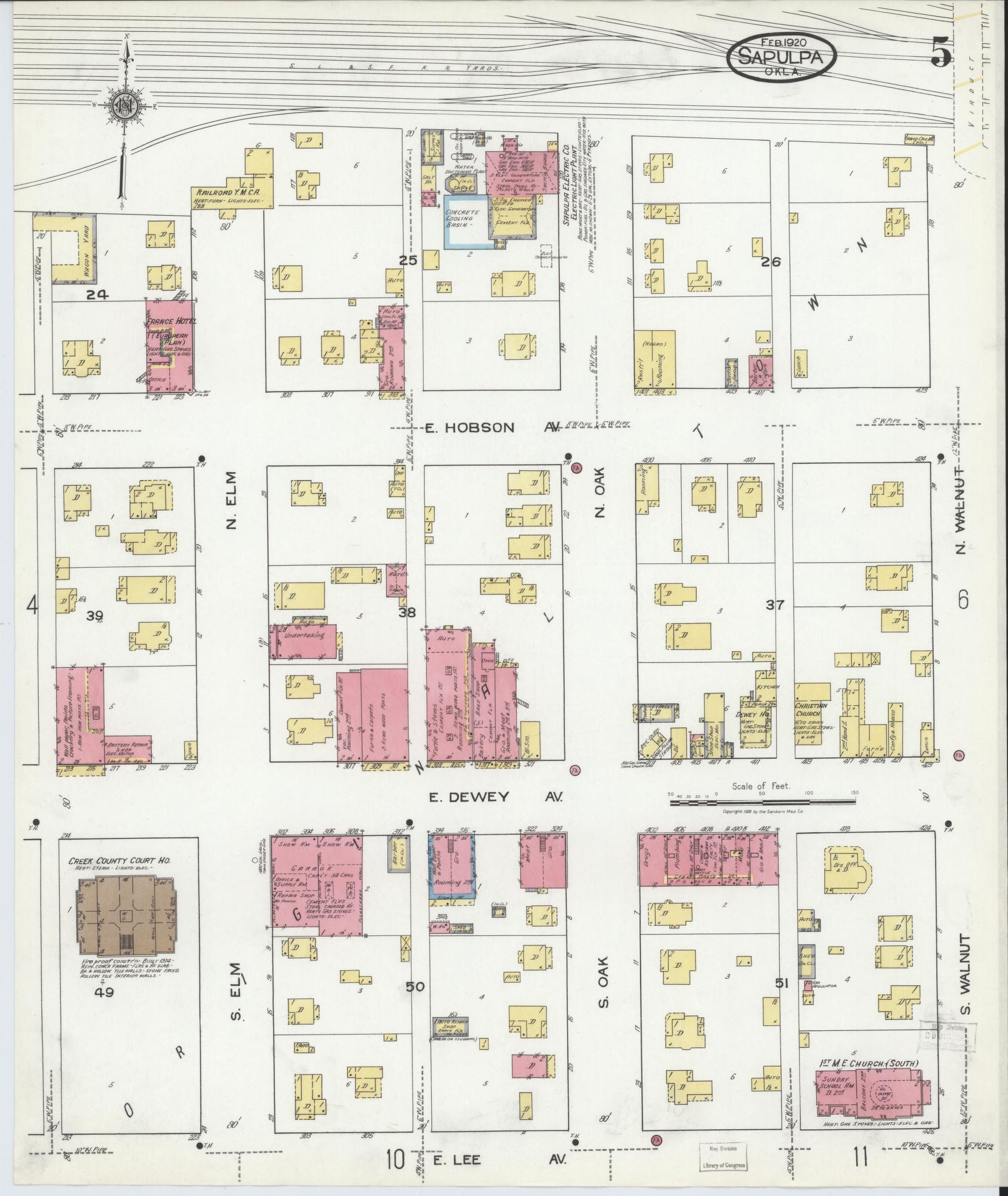 Sanborn Fire Insurance Map from Sapulpa, Creek County, Oklahoma (1920), Sheet #0005 - Complete Map Set gallery image, historic Sanborn map, vintage wall art, Oklahoma Oklahoma