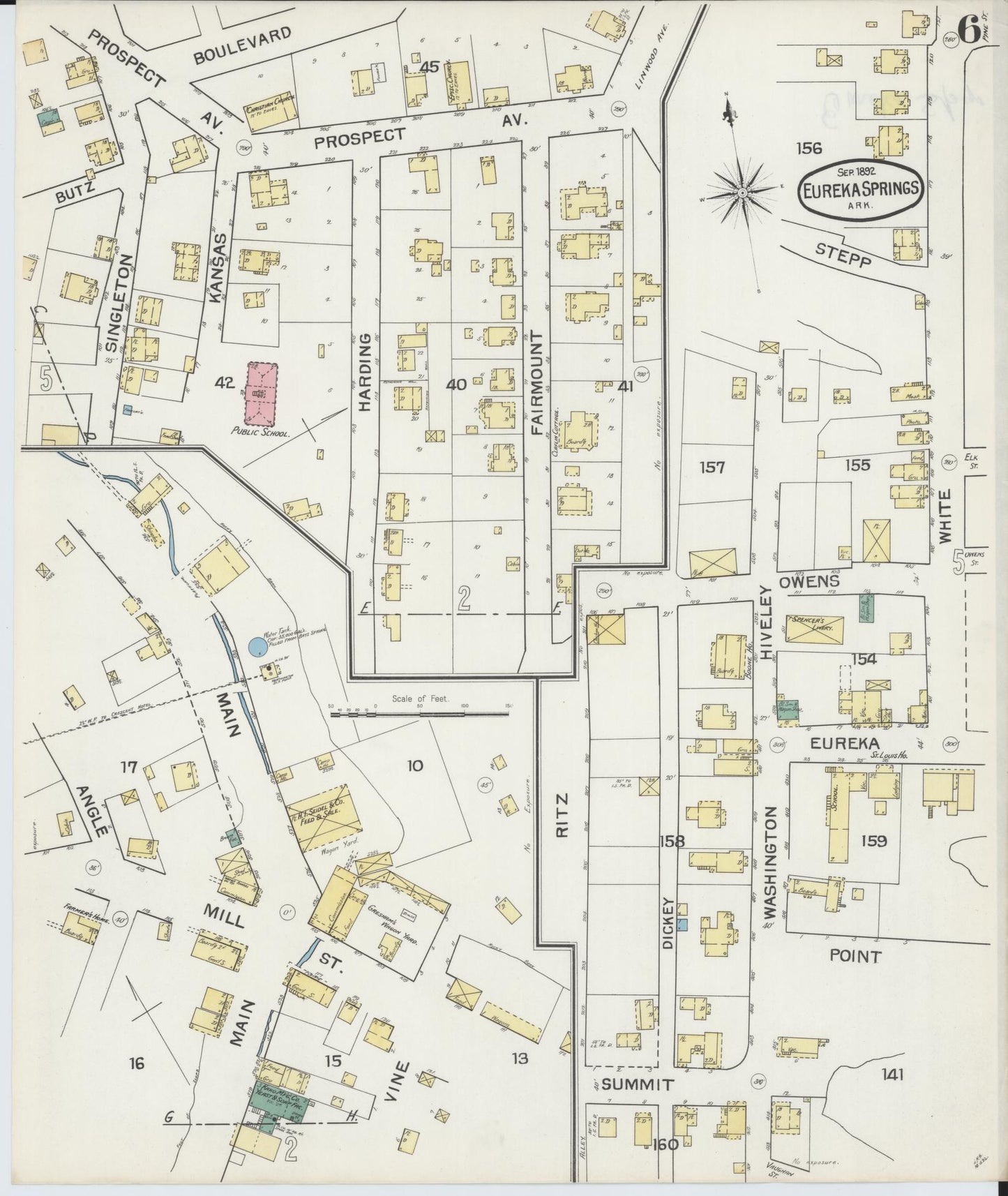 Sanborn Fire Insurance Map from Eureka Springs, Carroll County, Arkansas (1892), Sheet #0006 - Historic Sanborn Fire Insurance Map Print, vintage old map wall art, antique decor, genealogy gift, Arkansas Arkansas map