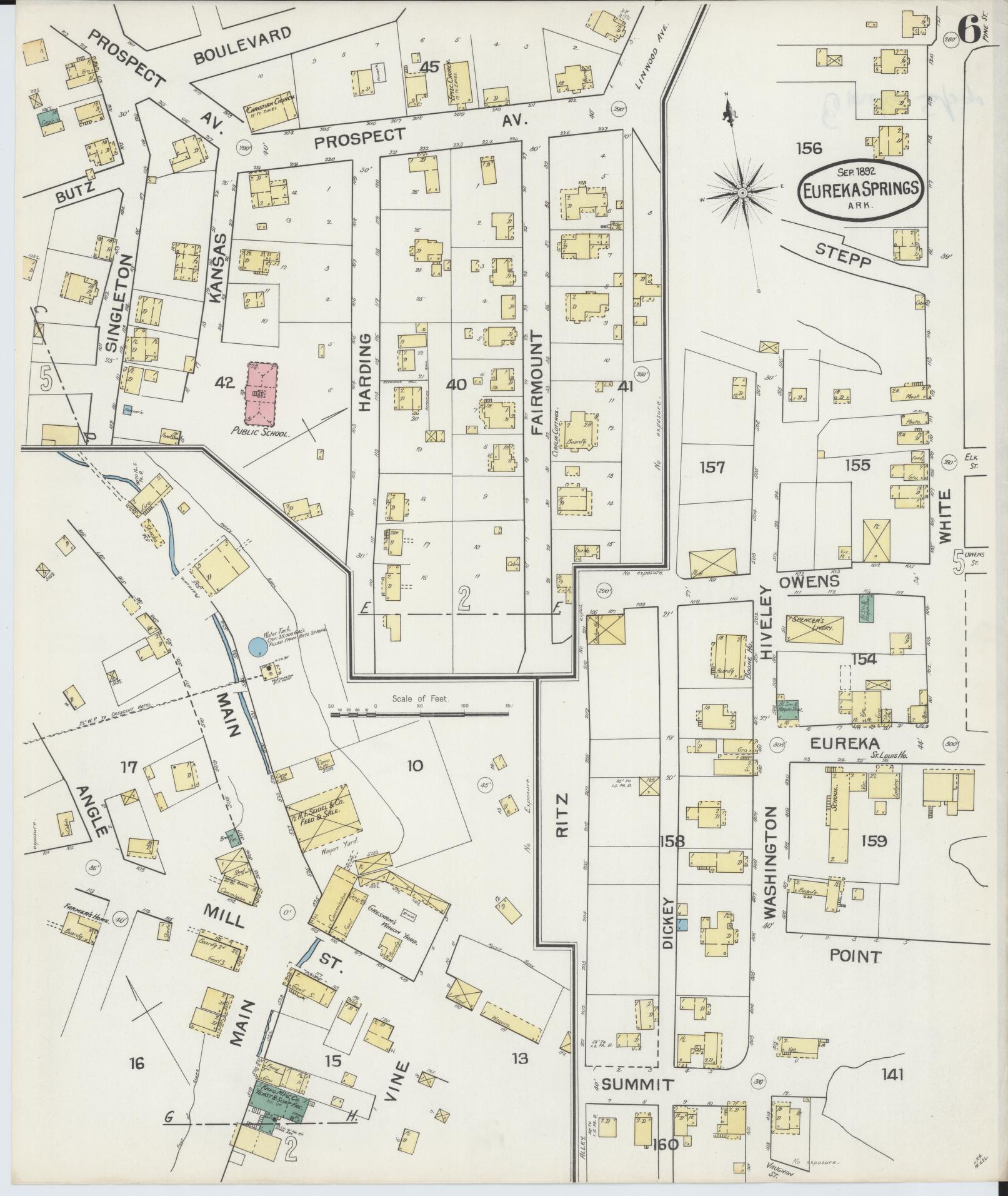 Sanborn Fire Insurance Map from Eureka Springs, Carroll County, Arkansas (1892), Sheet #0006 - Historic Sanborn Fire Insurance Map Print, vintage old map wall art, antique decor, genealogy gift, Arkansas Arkansas map