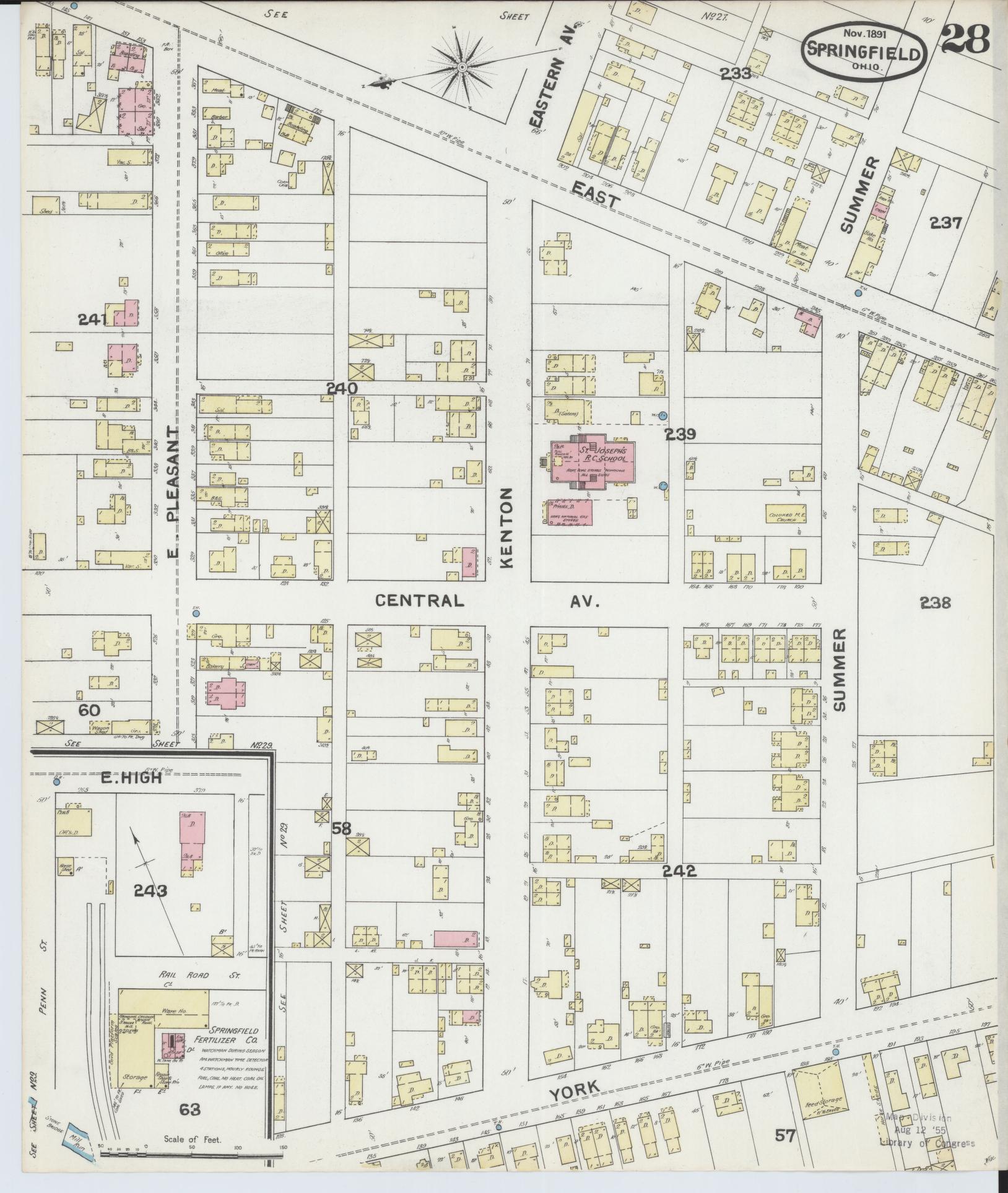 Sanborn Fire Insurance Map from Springfield, Clark County, Ohio (1891), Sheet #0028 - Complete Map Set gallery image, historic Sanborn map, vintage wall art, Ohio Ohio