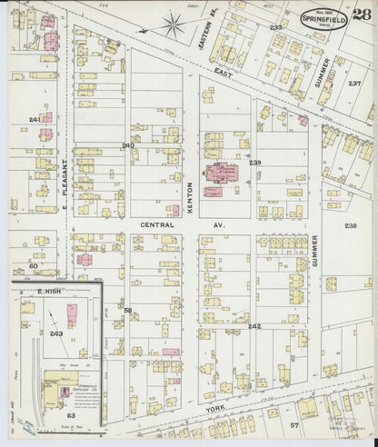 Sanborn Fire Insurance Map from Springfield, Clark County, Ohio (1891), Sheet #0028 - Complete Map Set gallery image, historic Sanborn map, vintage wall art, Ohio Ohio