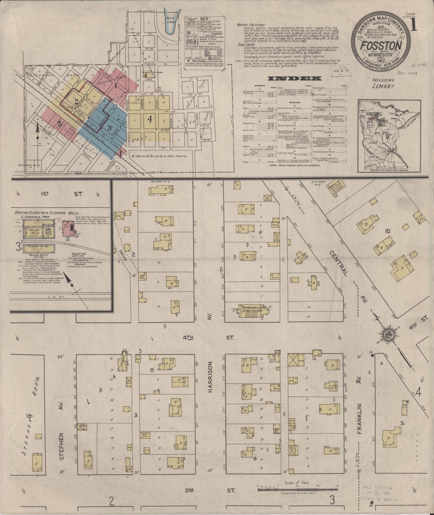 Sanborn Fire Insurance Map from Fosston, Polk County, Minnesota (1922), Sheet #0001 - Complete Map Set gallery image, historic Sanborn map, vintage wall art, Minnesota Minnesota