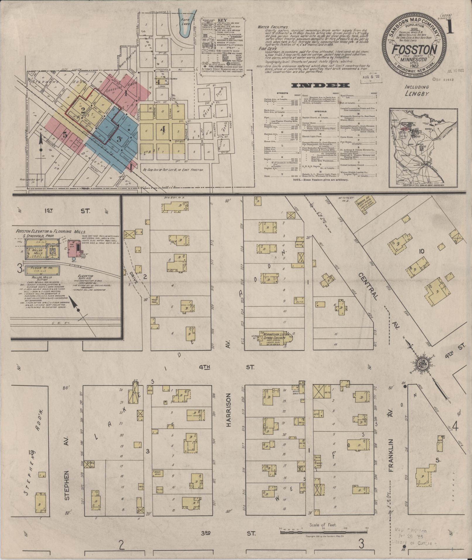 Sanborn Fire Insurance Map from Fosston, Polk County, Minnesota (1922), Sheet #0001 - Complete Map Set gallery image, historic Sanborn map, vintage wall art, Minnesota Minnesota