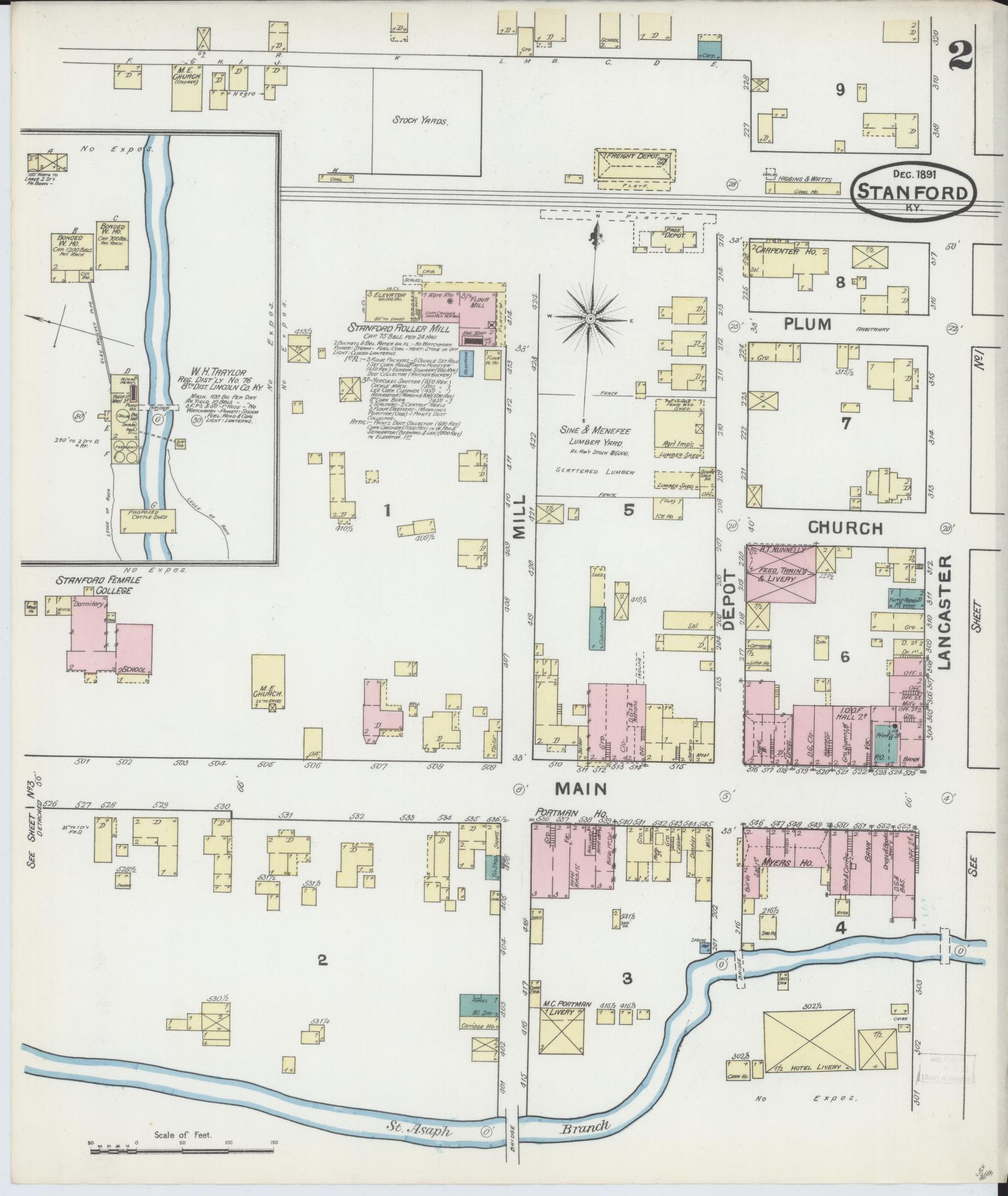 Sanborn Fire Insurance Map from Stanford, Lincoln County, Kentucky (1891), Sheet #0002 - Complete Map Set gallery image, historic Sanborn map, vintage wall art, Kentucky Kentucky