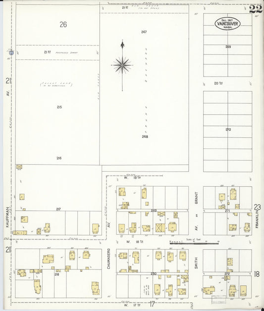 Sanborn Fire Insurance Map from Vancouver, Clark County, Washington (1907), Sheet #0022 - Historic Sanborn Fire Insurance Map Print, vintage old map wall art, antique decor, genealogy gift, Washington Washington map