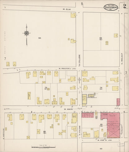 Sanborn Fire Insurance Map from Statesboro, Bulloch County, Georgia (1922), Sheet #0002 - Complete Map Set gallery image, historic Sanborn map, vintage wall art, Georgia Georgia