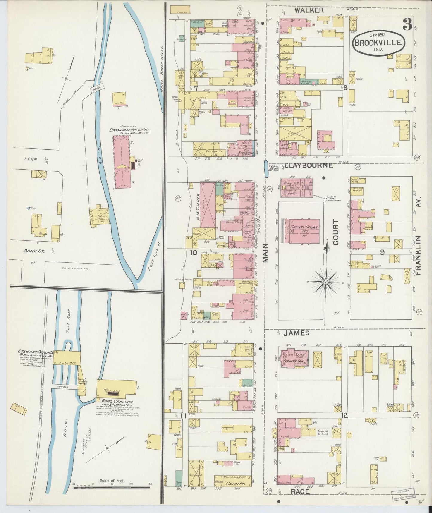 Sanborn Fire Insurance Map from Brookville, Franklin County, Indiana (1892), Sheet #0003 - Complete Map Set gallery image, historic Sanborn map, vintage wall art, Indiana Indiana