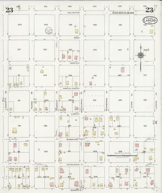 Sanborn Fire Insurance Map from Laredo, Webb County, Texas (1925), Sheet #0023 - Historic Sanborn Fire Insurance Map Print, vintage old map wall art, antique decor, genealogy gift, Texas Texas map