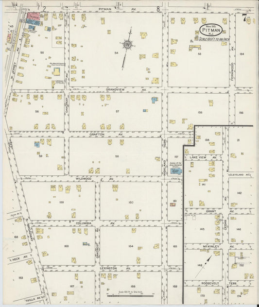 Sanborn Fire Insurance Map from Pitman, Gloucester County, New Jersey (1915), Sheet #0007 - Historic Sanborn Fire Insurance Map Print, vintage old map wall art, antique decor, genealogy gift, New Jersey New Jersey map