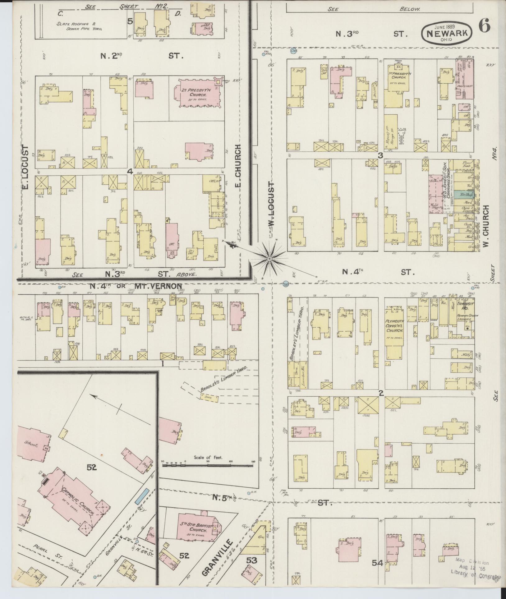 Sanborn Fire Insurance Map from Newark, Licking County, Ohio (1889), Sheet #0006 - Complete Map Set gallery image, historic Sanborn map, vintage wall art, Ohio Ohio