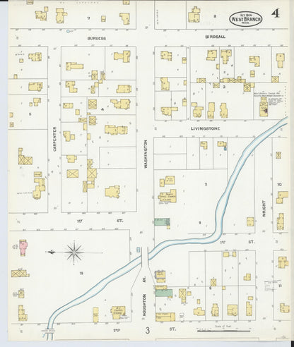 Sanborn Fire Insurance Map from West Branch, Ogemaw County, Michigan (1904), Sheet #0004 - Complete Map Set gallery image, historic Sanborn map, vintage wall art, Michigan Michigan