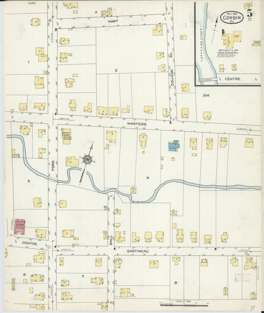 Sanborn Fire Insurance Map from Corbin, Knox and Whitley Counties, Kentucky (1913), Sheet #0005 - Historic Sanborn Fire Insurance Map Print, vintage old map wall art, antique decor, genealogy gift, Kentucky Kentucky map