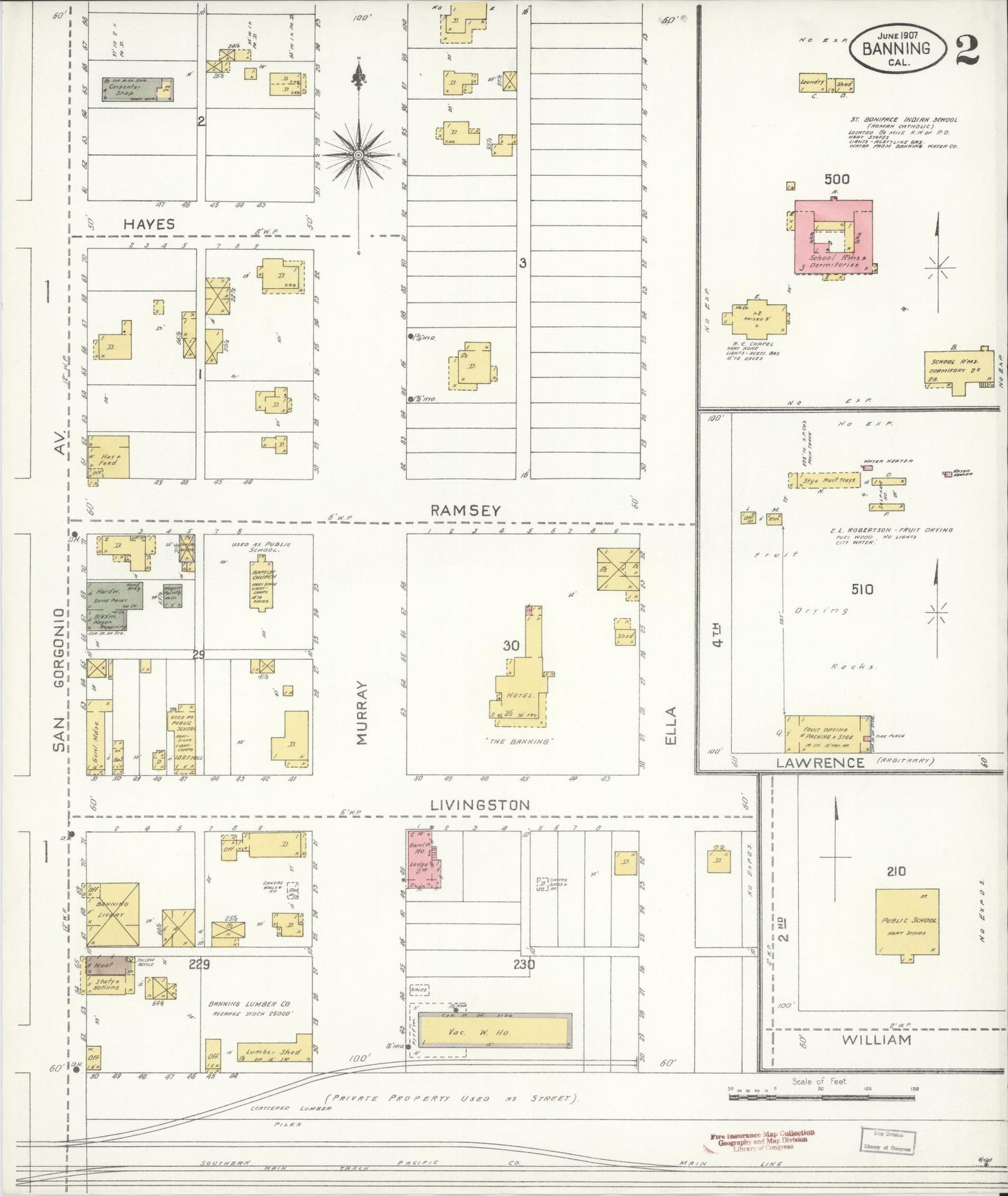 Sanborn Fire Insurance Map from Banning, Riverside County, California (1907), Sheet #0002 - Historic Sanborn Fire Insurance Map Print, vintage old map wall art, antique decor, genealogy gift, California California map