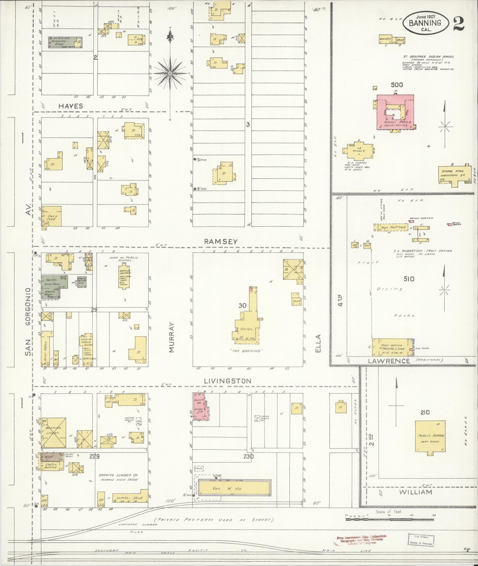 Sanborn Fire Insurance Map from Banning, Riverside County, California (1907), Sheet #0002 - Historic Sanborn Fire Insurance Map Print, vintage old map wall art, antique decor, genealogy gift, California California map