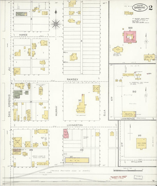 Sanborn Fire Insurance Map from Banning, Riverside County, California (1907), Sheet #0002 - Historic Sanborn Fire Insurance Map Print, vintage old map wall art, antique decor, genealogy gift, California California map