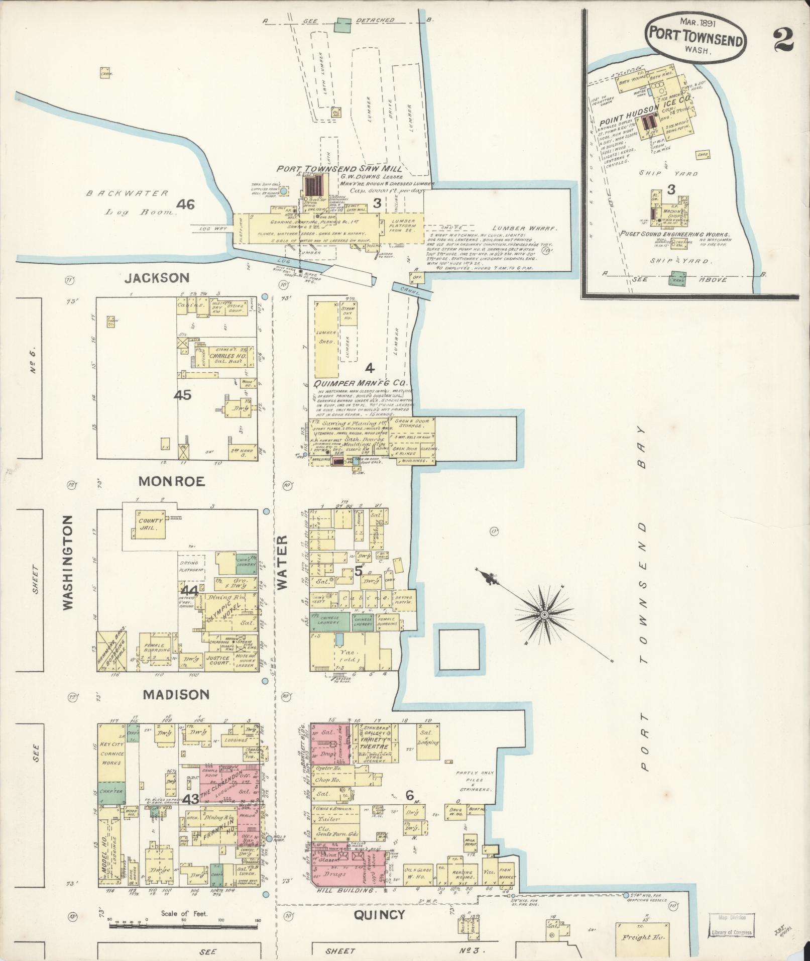 Sanborn Fire Insurance Map from Port Townsend, Jefferson County, Washington (1891), Sheet #0002 - Complete Map Set gallery image, historic Sanborn map, vintage wall art, Washington Washington