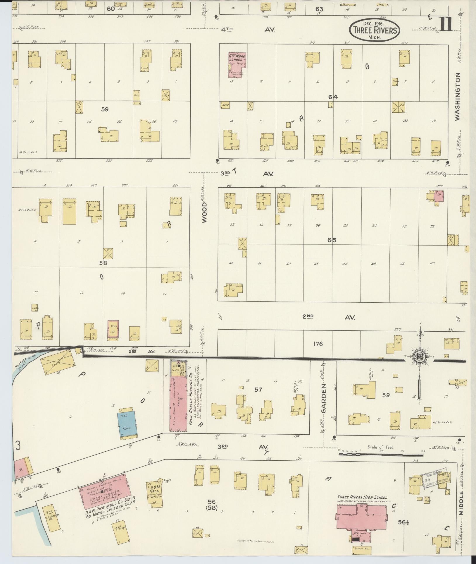 Sanborn Fire Insurance Map from Three Rivers, Saint Joseph County, Michigan (1916), Sheet #0011 - Historic Sanborn Fire Insurance Map Print, vintage old map wall art, antique decor, genealogy gift, Michigan Michigan map