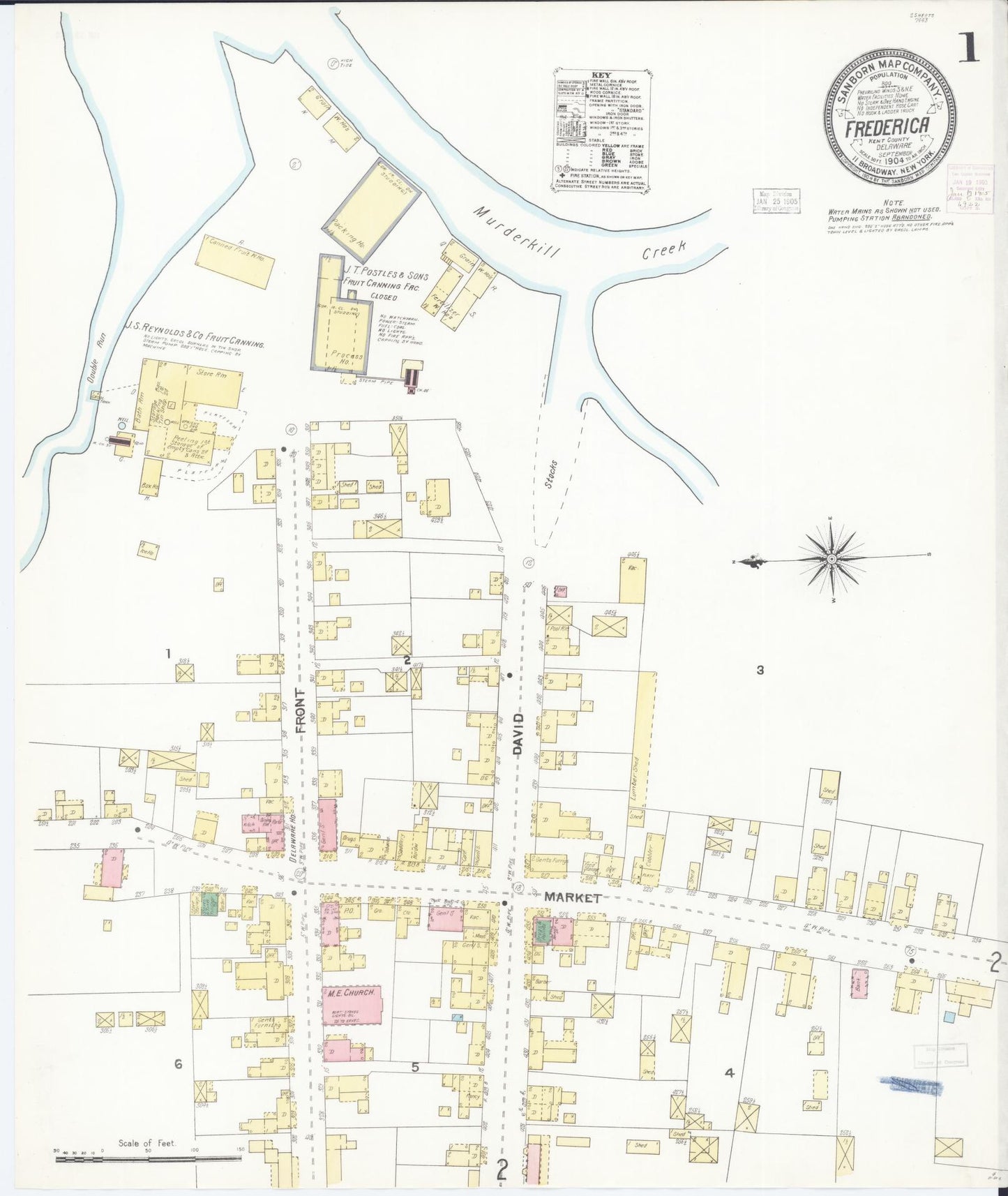 Sanborn Fire Insurance Map from Frederica, Kent County, Delaware (1904), Sheet #0001 - Historic Sanborn Fire Insurance Map Print, vintage old map wall art, antique decor, genealogy gift, Delaware Delaware map