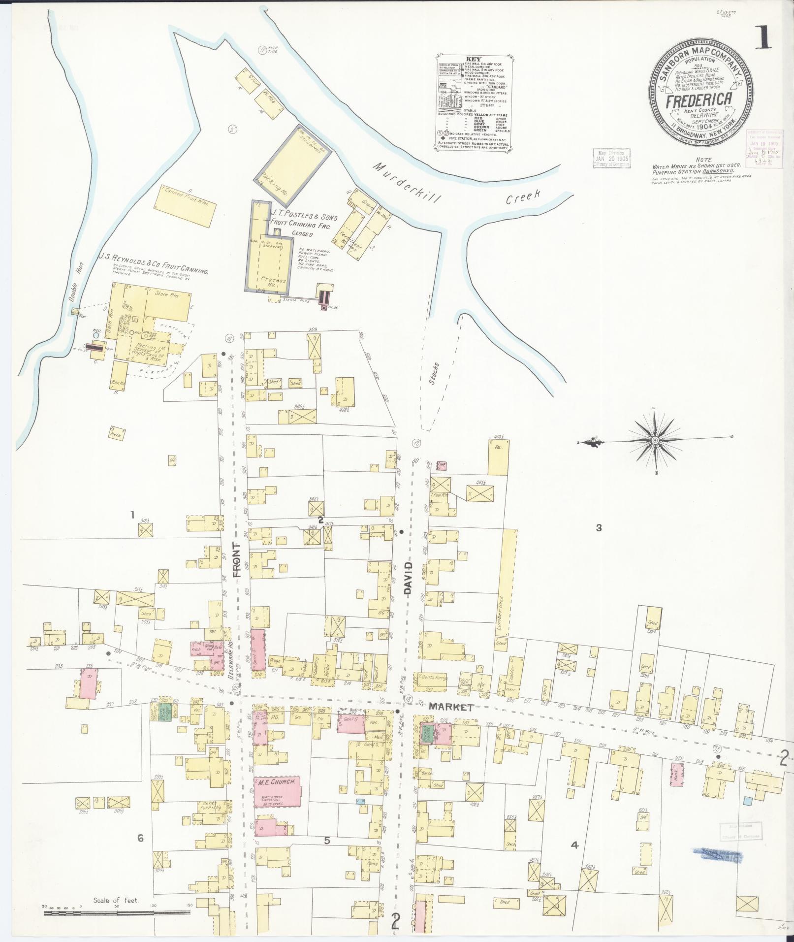 Sanborn Fire Insurance Map from Frederica, Kent County, Delaware (1904), Sheet #0001 - Historic Sanborn Fire Insurance Map Print, vintage old map wall art, antique decor, genealogy gift, Delaware Delaware map