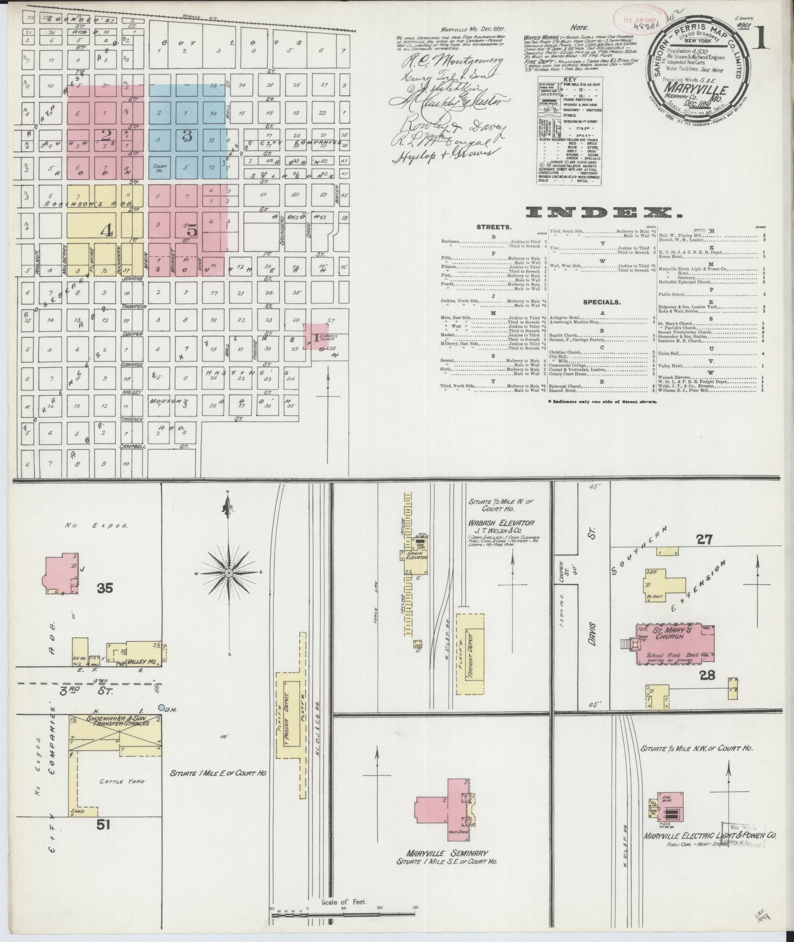 Sanborn Fire Insurance Map from Maryville, Nodaway County, Missouri (1891), Sheet #0001 - Complete Map Set gallery image, historic Sanborn map, vintage wall art, Missouri Missouri