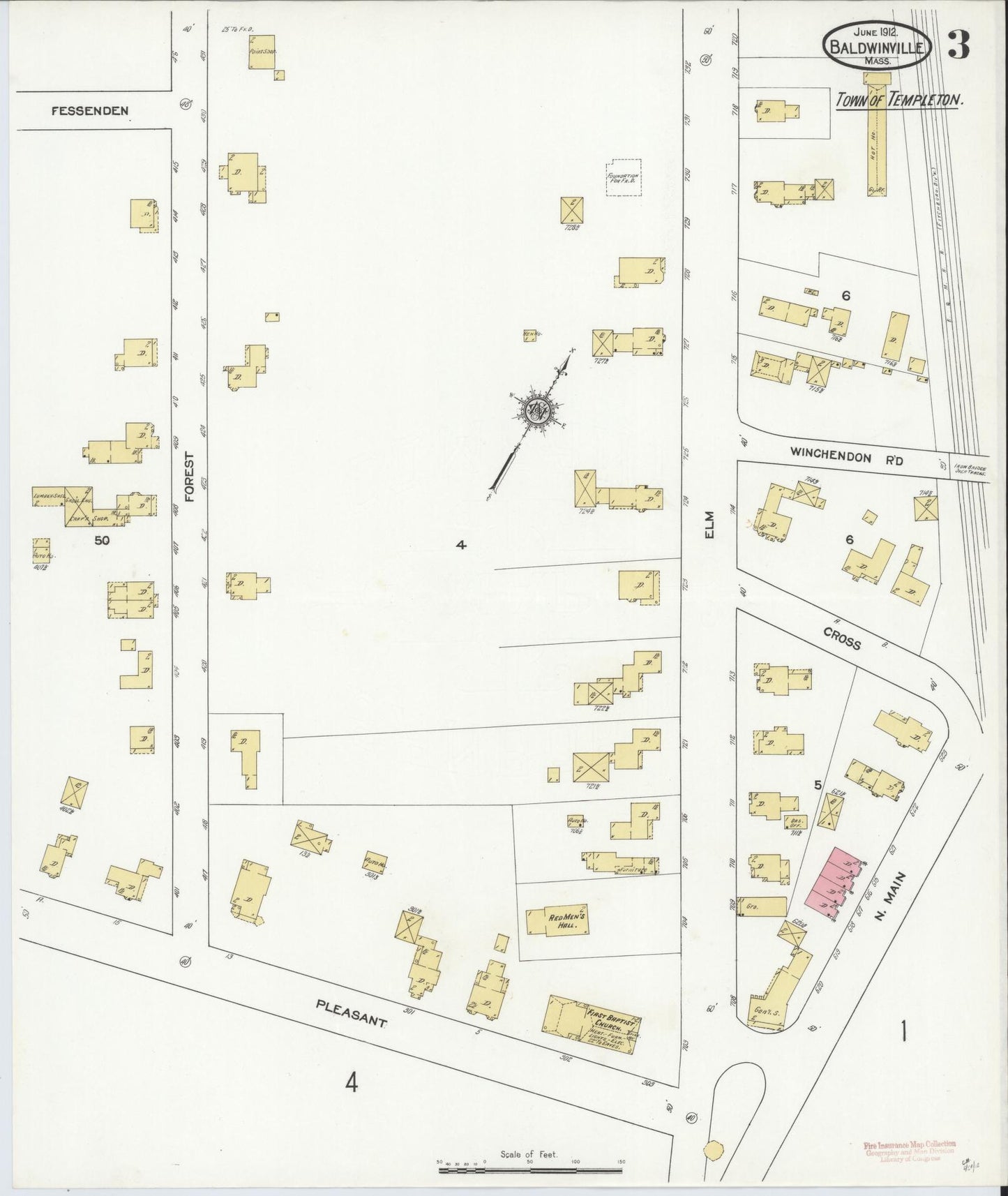 Sanborn Fire Insurance Map from Baldwinville, Worcester County, Massachusetts (1912), Sheet #0003 - Complete Map Set gallery image, historic Sanborn map, vintage wall art, Massachusetts Massachusetts