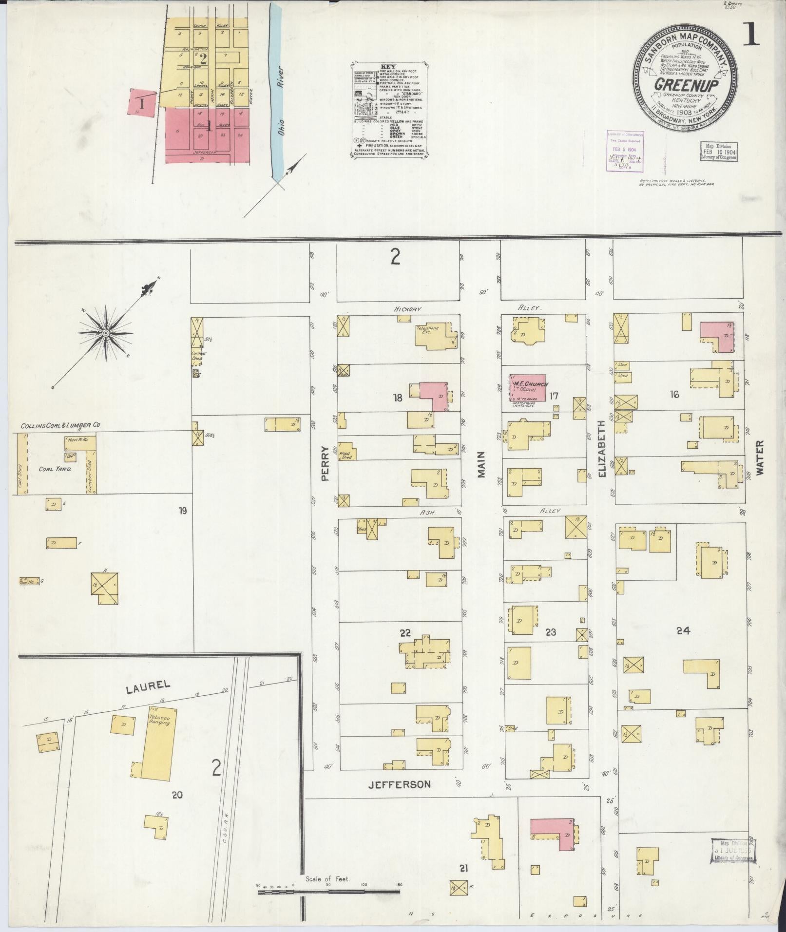 Sanborn Fire Insurance Map from Greenup, Greenup County, Kentucky (1903), Sheet #0001 - Historic Sanborn Fire Insurance Map Print, vintage old map wall art, antique decor, genealogy gift, Kentucky Kentucky map