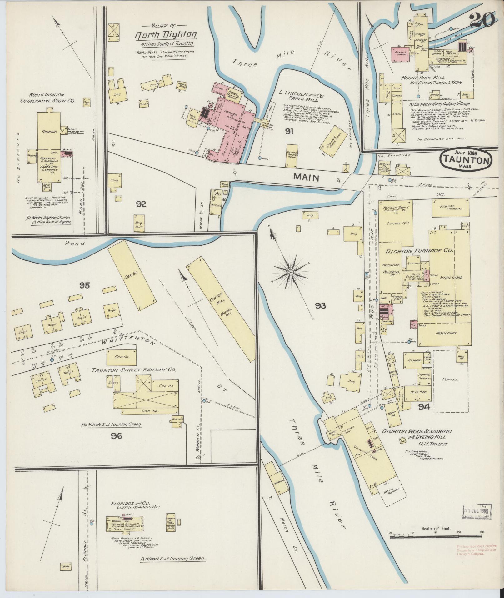 Sanborn Fire Insurance Map from Taunton, Bristol County, Massachusetts (1888), Sheet #0020 - Historic Sanborn Fire Insurance Map Print, vintage old map wall art, antique decor, genealogy gift, Massachusetts Massachusetts map