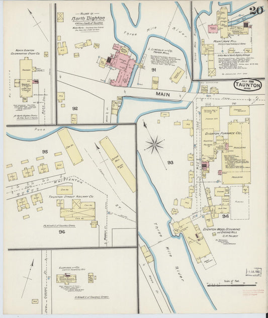 Sanborn Fire Insurance Map from Taunton, Bristol County, Massachusetts (1888), Sheet #0020 - Historic Sanborn Fire Insurance Map Print, vintage old map wall art, antique decor, genealogy gift, Massachusetts Massachusetts map