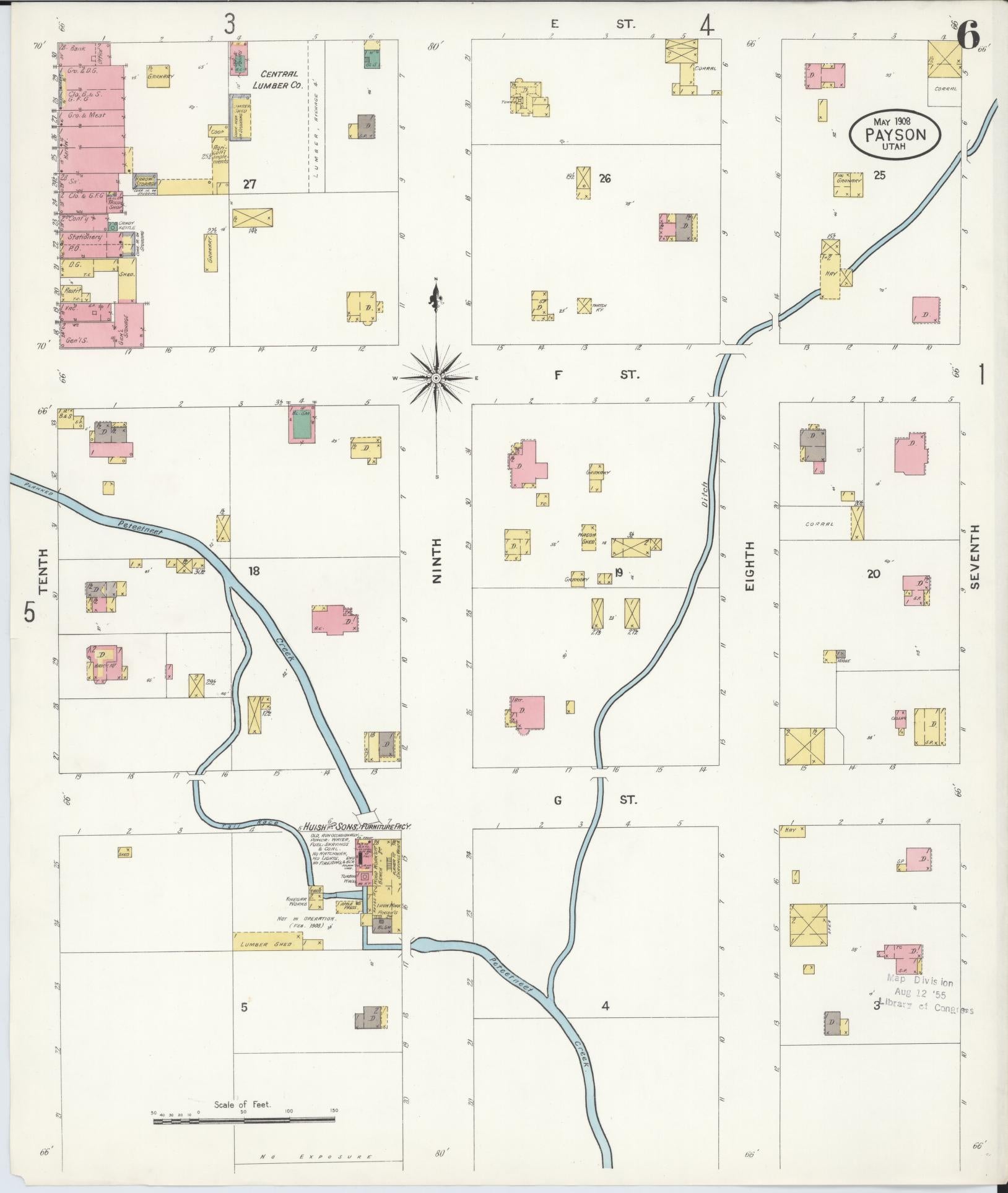 Sanborn Fire Insurance Map from Payson, Utah County, Utah (1908), Sheet #0006 - Complete Map Set gallery image, historic Sanborn map, vintage wall art, Payson Utah