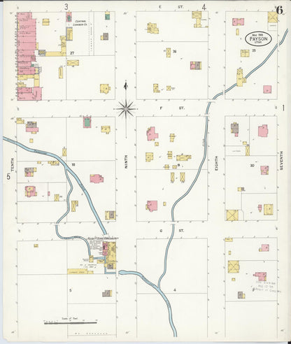 Sanborn Fire Insurance Map from Payson, Utah County, Utah (1908), Sheet #0006 - Complete Map Set gallery image, historic Sanborn map, vintage wall art, Payson Utah