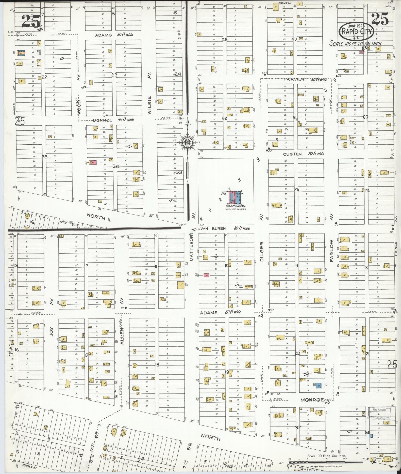 Sanborn Fire Insurance Map from Rapid City, Pennington County, South Dakota (1923), Sheet #0025 - Complete Map Set gallery image, historic Sanborn map, vintage wall art, South Dakota South Dakota