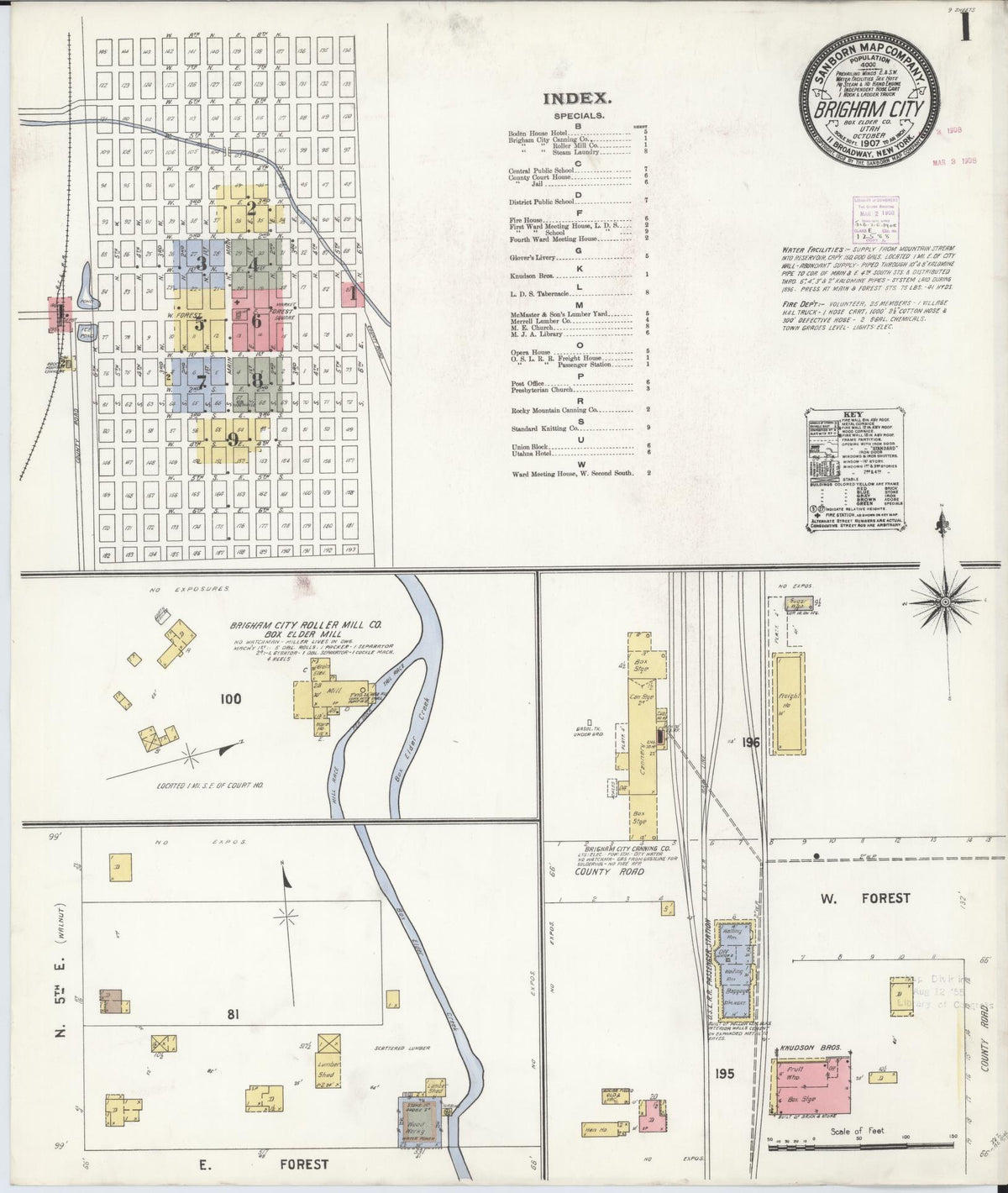 Sanborn Fire Insurance Map from Brigham City, Box Elder County, Utah (1907), Sheet #0001 - Complete Map Set gallery image, historic Sanborn map, vintage wall art, Utah Utah