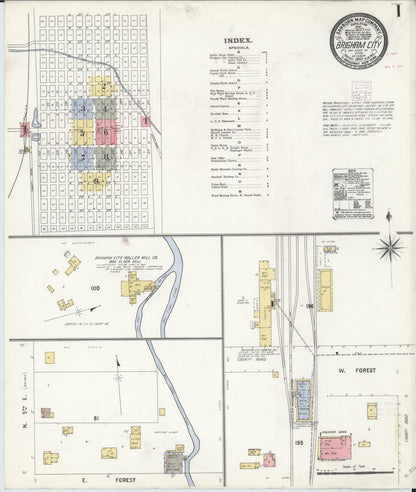 Sanborn Fire Insurance Map from Brigham City, Box Elder County, Utah (1907), Sheet #0001 - Complete Map Set gallery image, historic Sanborn map, vintage wall art, Utah Utah