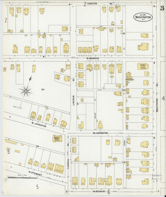 Sanborn Fire Insurance Map from Washington, Warren County, New Jersey (1902), Sheet #0003 - Historic Sanborn Fire Insurance Map Print, vintage old map wall art, antique decor, genealogy gift, New Jersey New Jersey map