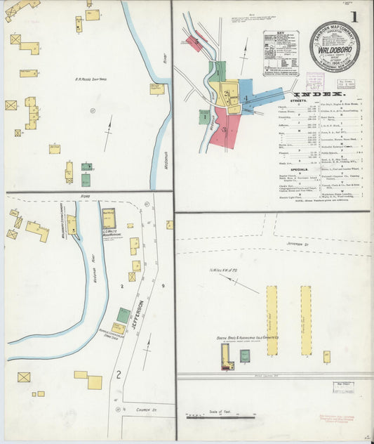 Sanborn Fire Insurance Map from Waldoboro, Lincoln County, Maine (1904), Sheet #0001 - Historic Sanborn Fire Insurance Map Print, vintage old map wall art, antique decor, genealogy gift, Maine Maine map